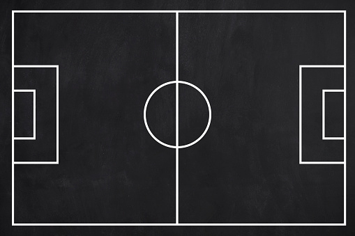 Football field drawing on the black chalkboard.