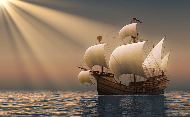 Caravel In Rays Of the Sun stock photo