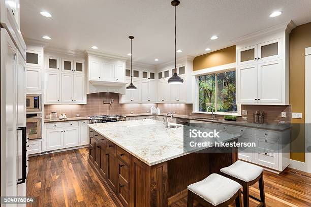 Beautiful Kitchen In Luxury Home Stock Photo - Download Image Now - Kitchen Counter, Kitchen, Granite - Rock