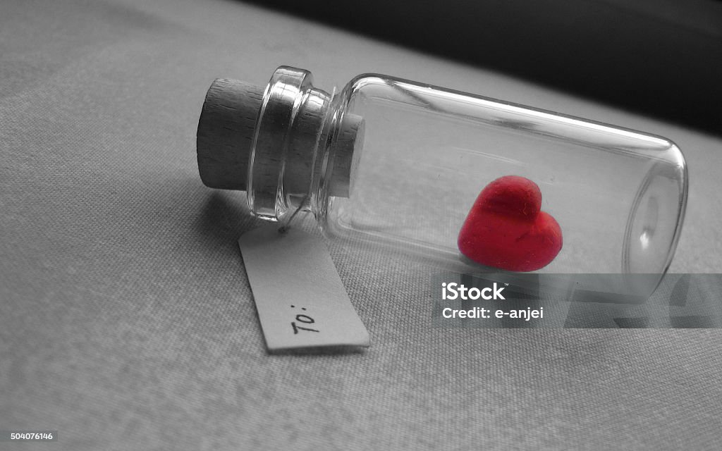 Valentine’s Day card greeting card on Valentine's Day. Heart in a bottle. Bottle Stock Photo