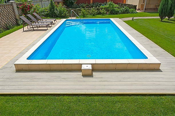 Swimming pool in the yard of a private home. stock photo