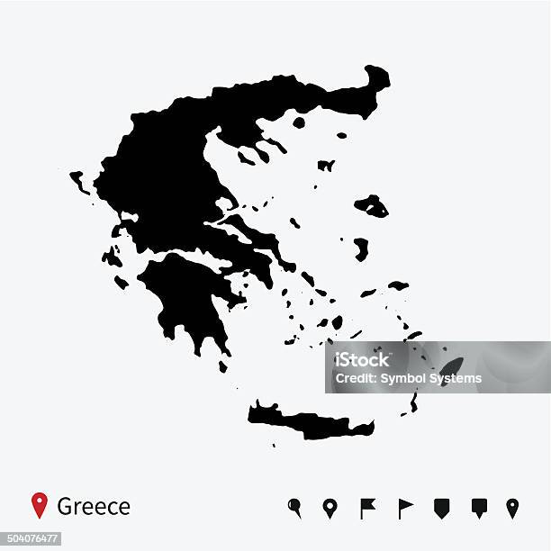 High Detailed Vector Map Of Greece With Navigation Pins Stock ...