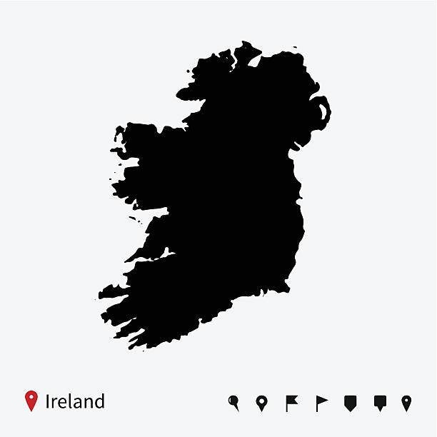 ilustrações de stock, clip art, desenhos animados e ícones de alta detalhadas de vetor mapa da irlanda com pinos de navegação. - northern ireland