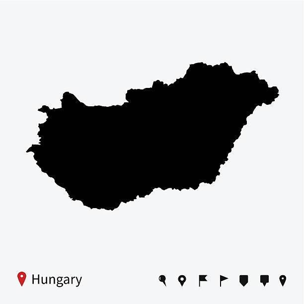 ハイディテールベクトルマップのハンガリー、ナビゲーションピンます。 - cartography hungary map global positioning system点のイラスト素材／クリップアート素材／マンガ素材／アイコン素材