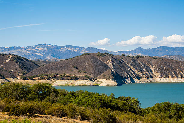Cachuma Lake Below The Santa Ynez and San Rafael Mountains stock photo