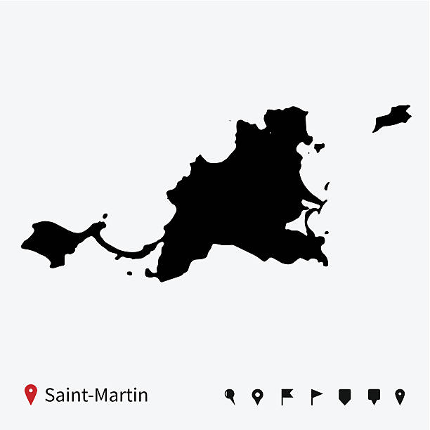 ilustrações de stock, clip art, desenhos animados e ícones de alta detalhadas de vetor mapa de saint-martin com pinos de navegação. - sao martinho