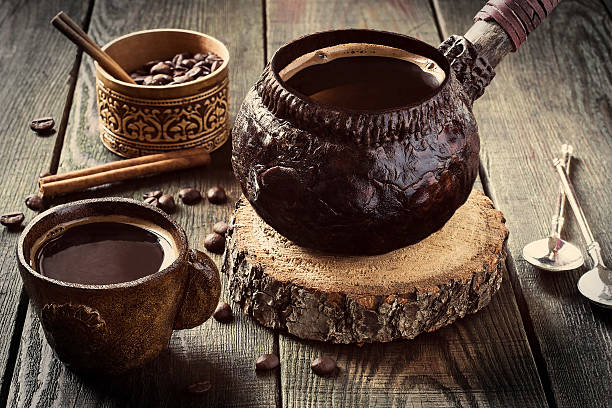 istock Coffee in clay crockery, vintage style 504078486