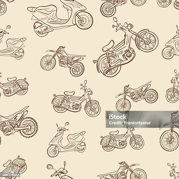 Seamless Texture A Vintage With Mopeds Stock Illustration - Download Image Now - Motorcycle, Drawing - Activity, Line Art