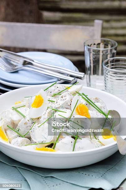 Potato Salad With Egg And Chives Stock Photo - Download Image Now - Animal Egg, Appetizer, Barbecue - Meal