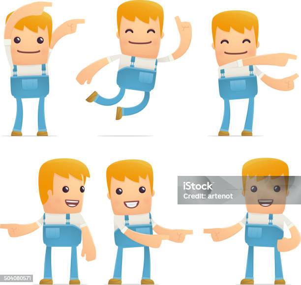 Set Of Mechanic Character In Different Poses Stock Illustration - Download Image Now - Adult, Bib Overalls, Carpenter