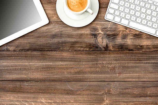 istock Digital devices gadgets. Office desk with coffee. Workplace 504084444