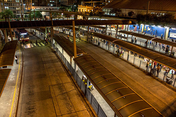 bus terminal Sao Paulo, Brazil, december 09, 2015: View of people waiting for urban buses in Bandeira Bus Terminal at night, São Paulo, Brazil Anhangabáu stock pictures, royalty-free photos & images