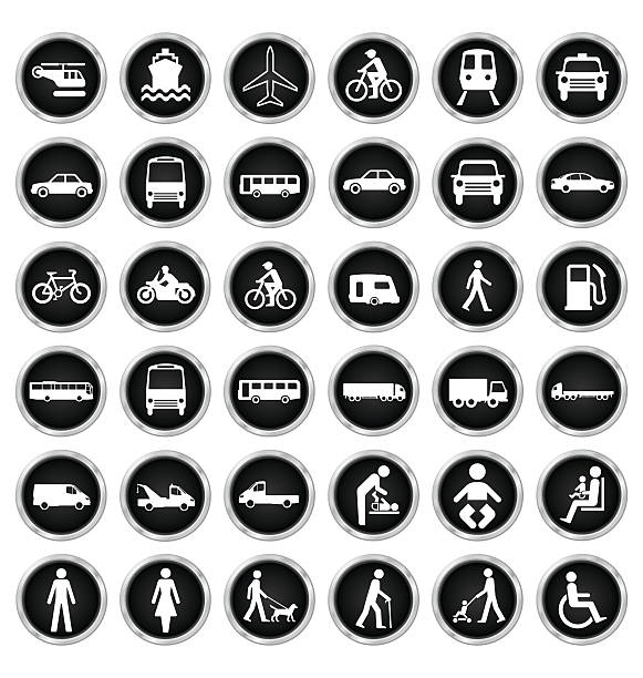 ilustraciones, imágenes clip art, dibujos animados e iconos de stock de colección de iconos de transporte y personas - coach bus illustrations