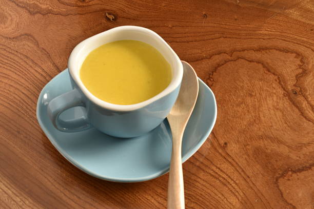 istock Pumpkin soup in a blue bowl 504100828