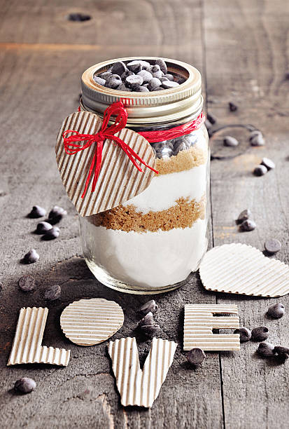 istock Chocolate chips cookie mix in a glass jar. 504101296
