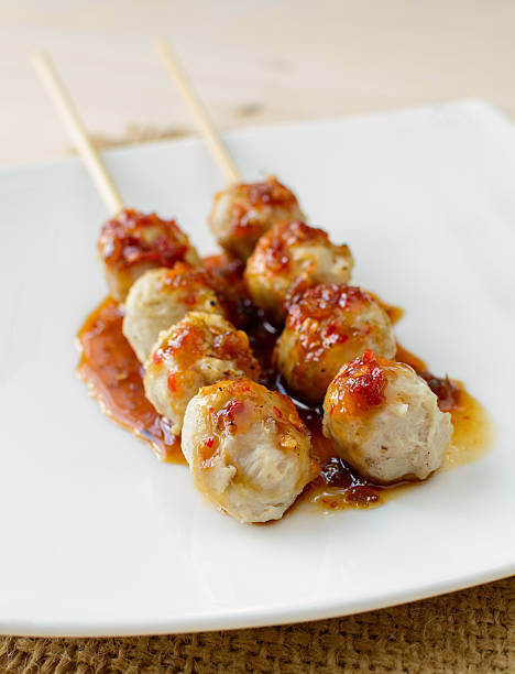 istock Grilled meat ball with spicy sauce 504101298