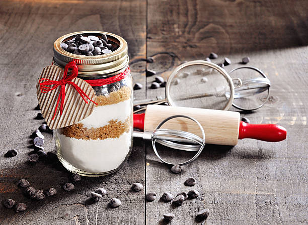 istock Chocolate chips cookie mix in a glass jar. 504101370