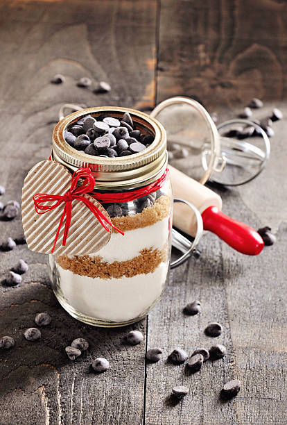 istock Chocolate chips cookie mix in a glass jar. 504101386