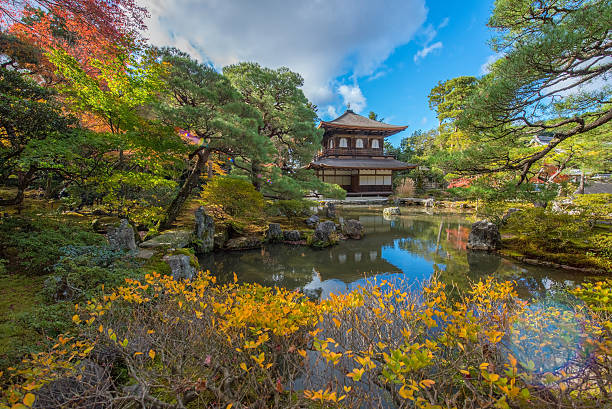 Kyoto, Japan - November 27, 2015: Silver Temple Ginkaku-ji, one of the oldest Zen Temple in Japan. View from the top of neighboring mount.