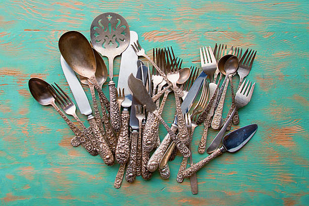 Vintage Silverware on Rustick Grunge Wooden Background