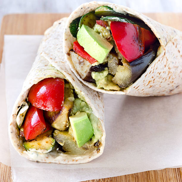 Healthy tortilla wraps with roasted vegetables