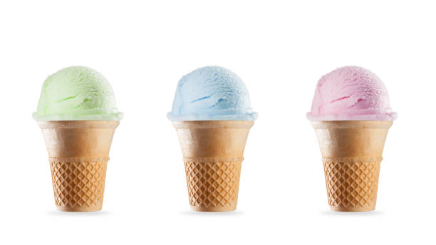 istock Ice creams in cones, isolated on white background 504104609