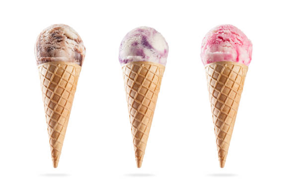 istock Ice creams in cones, isolated on white background 504104617