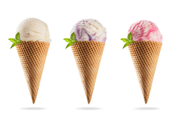 istock Ice creams in cones, isolated on white background 504104643