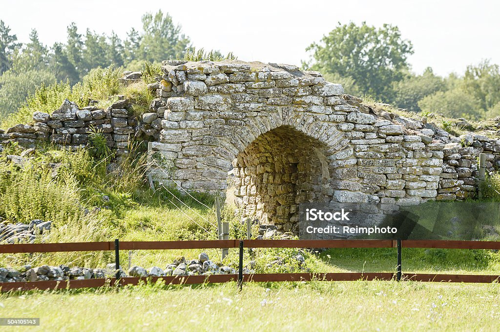 Entrance to Graborg Stone arch at the entrance to Graborg ruin. Ancient Stock Photo