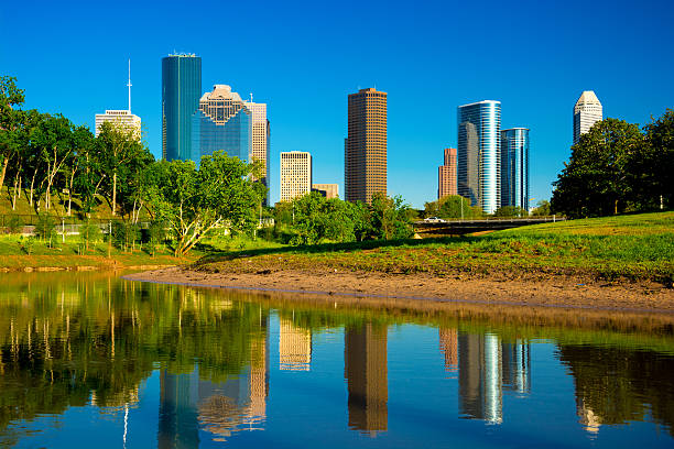 istock Houston downtown skyline and river reflection 504106075