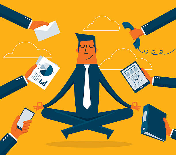 ilustrações de stock, clip art, desenhos animados e ícones de empresário meditação - cloud ideas contemplation concentration