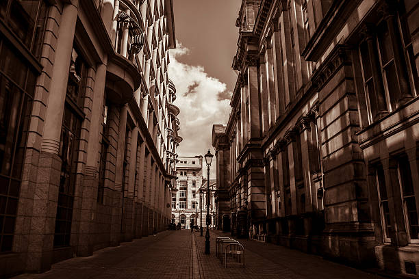 живописные street - 19th century style urban scene horizontal sepia toned стоковые фото и изображения