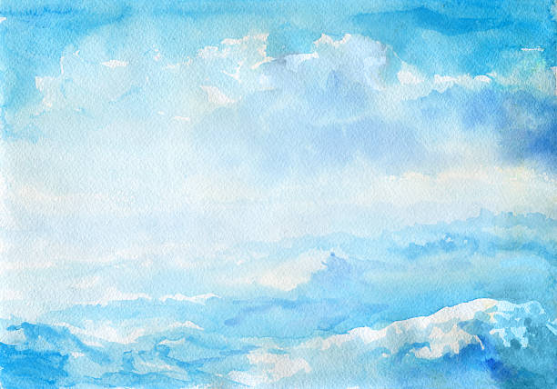 tło watercolor krajobraz - watercolour paints backgrounds watercolor painting turquoise stock illustrations