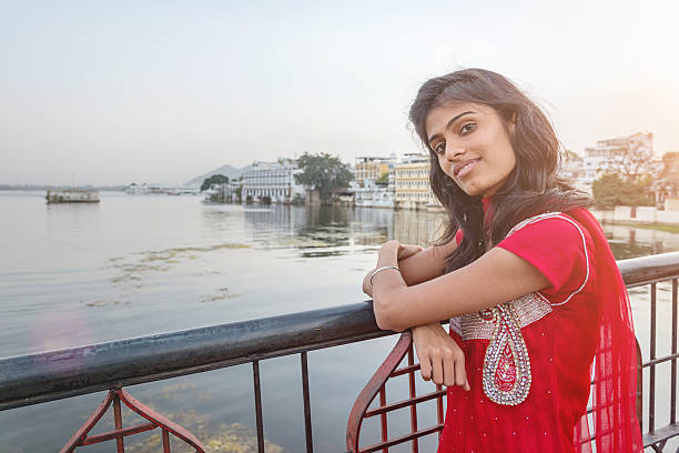 istock Attractive Indian Bollywood Model at Udaipur City Palace Bridge 504112092