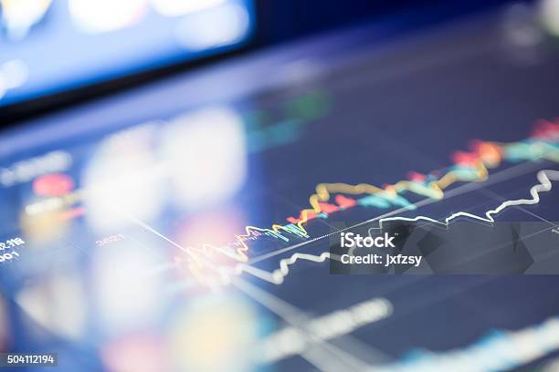 Stock Graphy On Screen Stock Photo - Download Image Now - Investment, Interest Rate, Financial Report