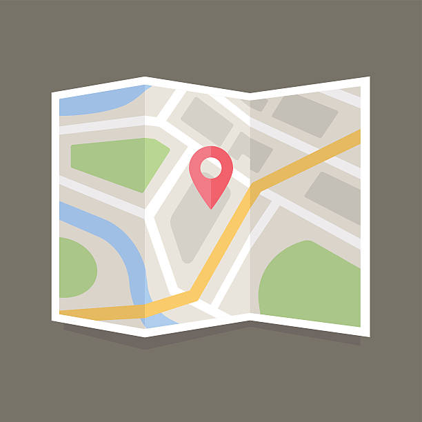 Flat Map Icon Folded map with location marker. Flat vector map icon road map illustrations stock illustrations