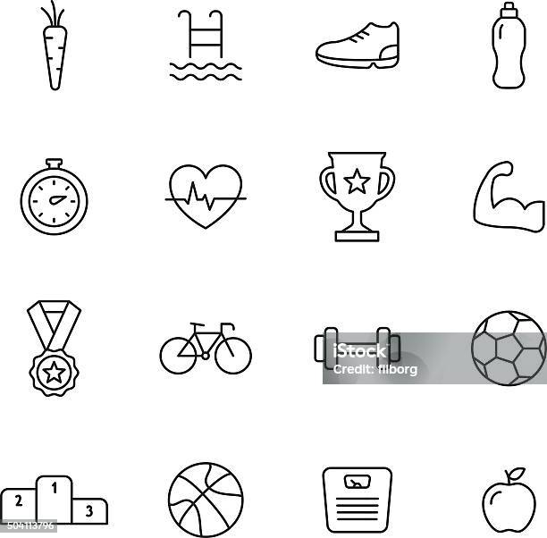 Sport Line Icons Stock Illustration - Download Image Now - Heart Shape, Outline, Trophy - Award