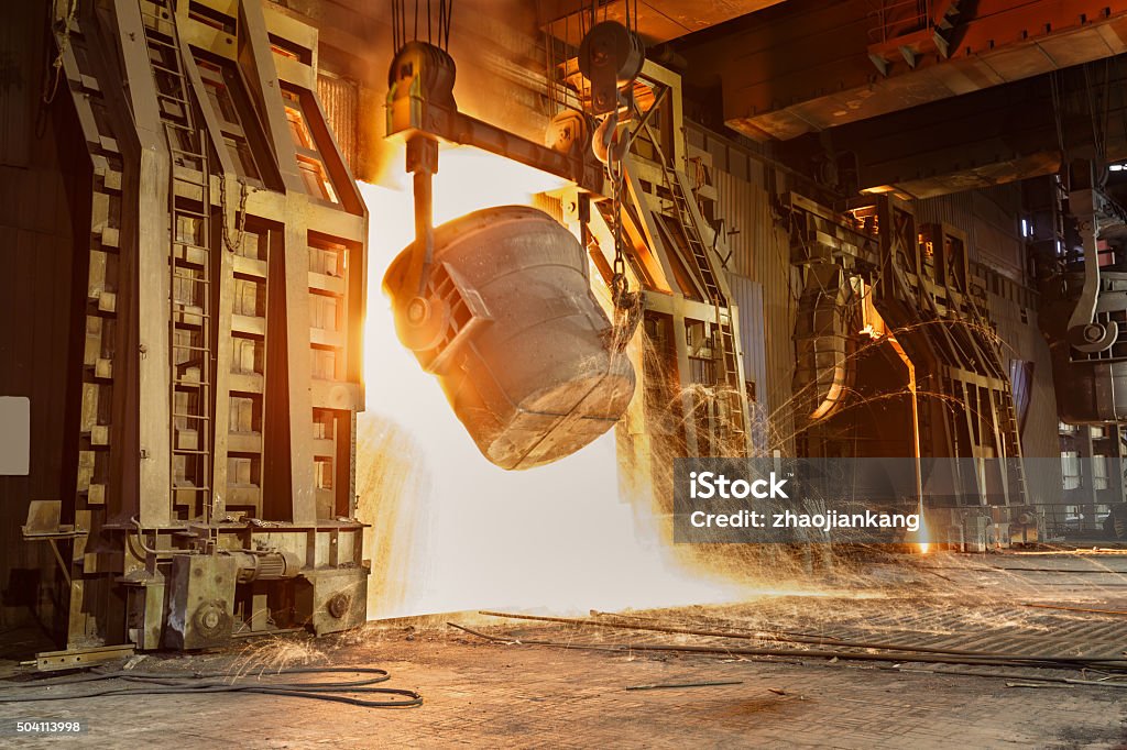 Metal smelting furnace in steel mills Metal smelting furnace in Chinese steel mills Backgrounds Stock Photo