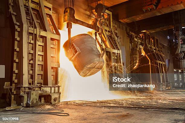 Metal Smelting Furnace In Steel Mills Stock Photo - Download Image Now - Backgrounds, Blast Furnace, Built Structure