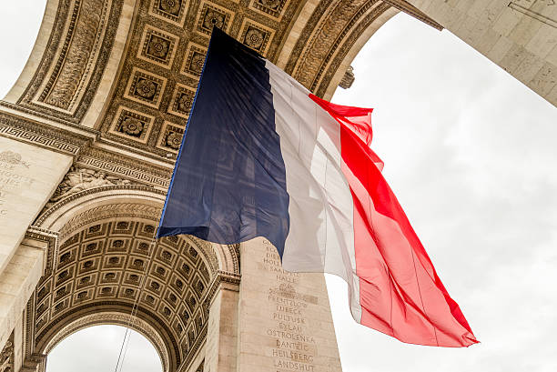 istock Arc de Triomphe with french flag 504118246