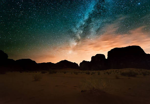 Night in Wadi Rum desert. Jordan stock photo