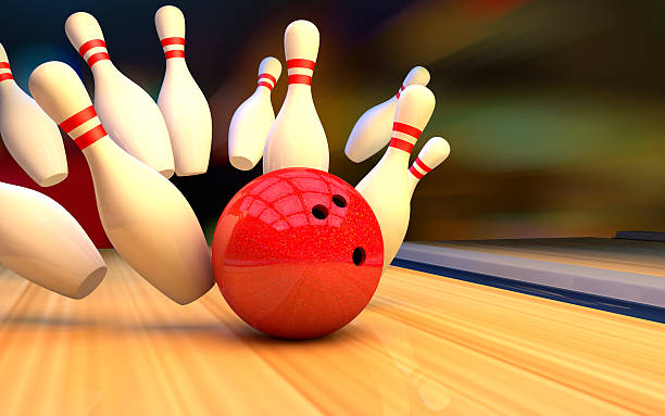 istock Bowling background pins and ball. Strike 504122372