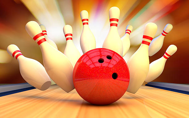 istock Bowling background pins and ball. Strike 504122432