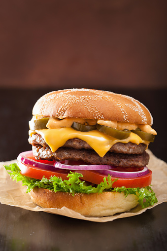 double cheese burger with jalapeno tomato onion