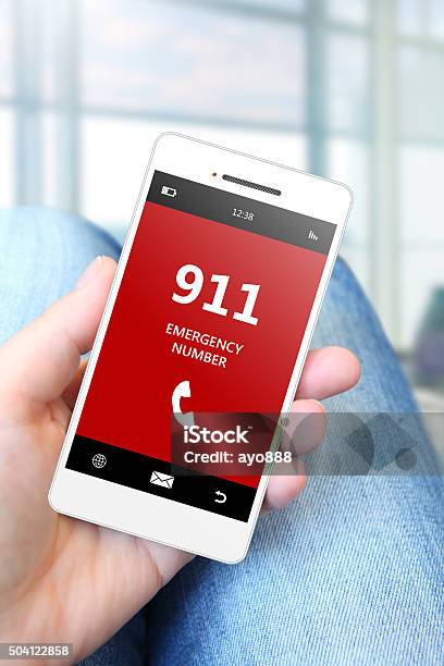Hand Holding Mobile Phone With Emergency Number 911 Stock Photo - Download Image Now