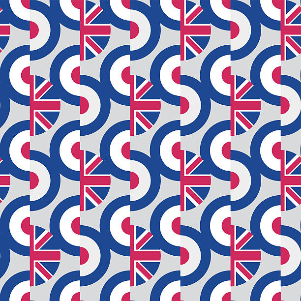 illustrazioni stock, clip art, cartoni animati e icone di tendenza di semicircle mod seamless pattern con bandiera britannica - britpop