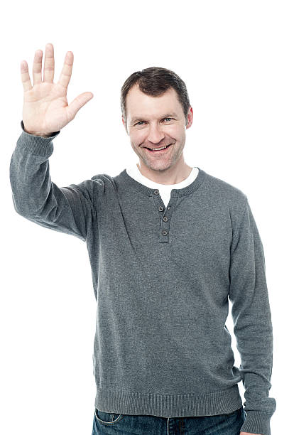 istock Man wearing casuals say hello 504128289