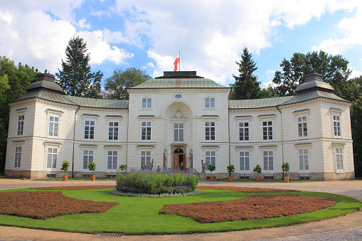 Warsaw, Poland - 15 august 2014 year.  The Myslewicki Palace in Lazienki Park built at the behest of Stanislaw August Poniatowski in the years 1774-1779 in the style of early classicism.