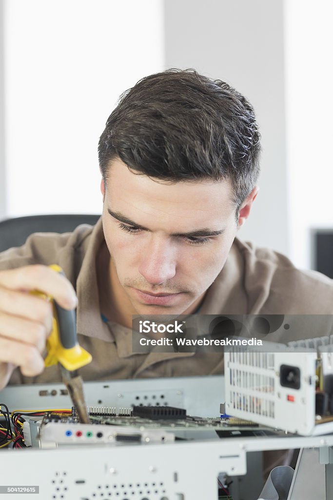 Handsome Focused Computer Engineer Repairing Open Pc Stock Photo ...