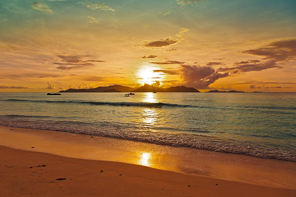 istock Sunset on tropical beach - Seychelles 504130322